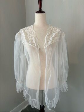 Vintage Bridal Lingerie Top Chiffon Lace White Sheer Romantic Cinema Etoile 1x